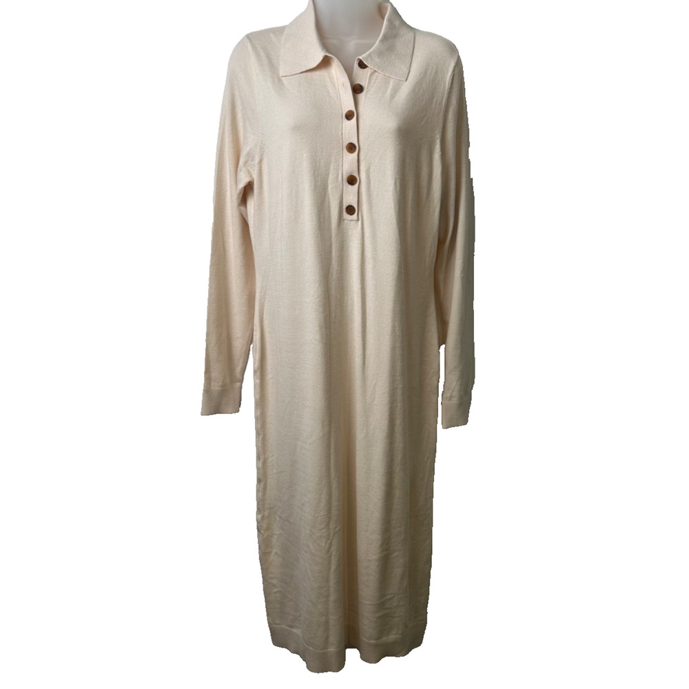 NEW Anthropologie Sunday In Brooklyn 525 Sz L Maxi Cream Knit Long Sleeve A43